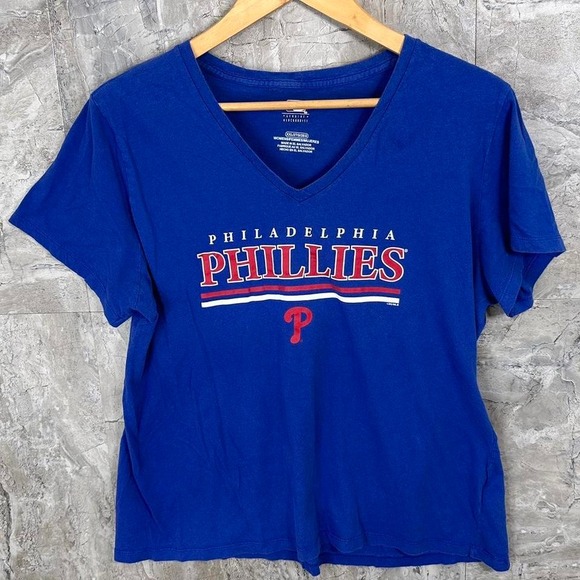 Blue Phillies V neck baseball tee women's 2XL MLB Philadelphia #baseball - Picture 1 of 4